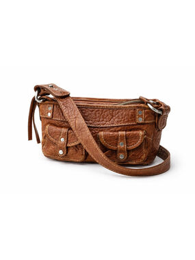 Ruehl No. 925 Brown Leather Crossbody Bag Vintage Distressed Multi Pocket Boho
